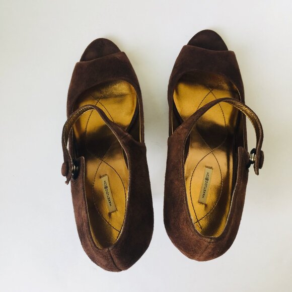 Max Studio Brown Suede Peep-Toe Stilettos – Size 7 - Picture 6 of 12